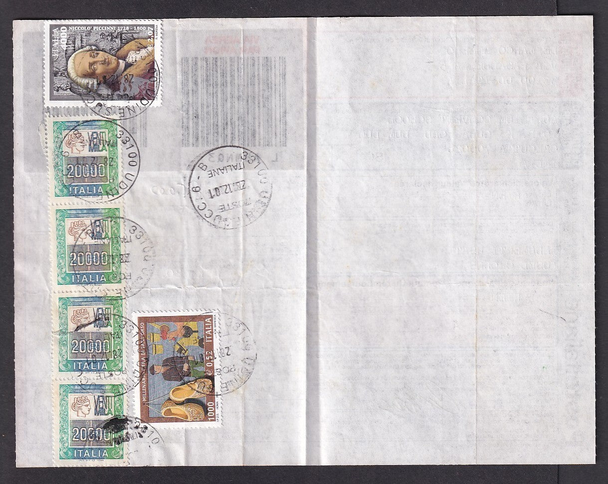 Italy 2001 parcel card to India wi a combination of Lire & dual currency issues