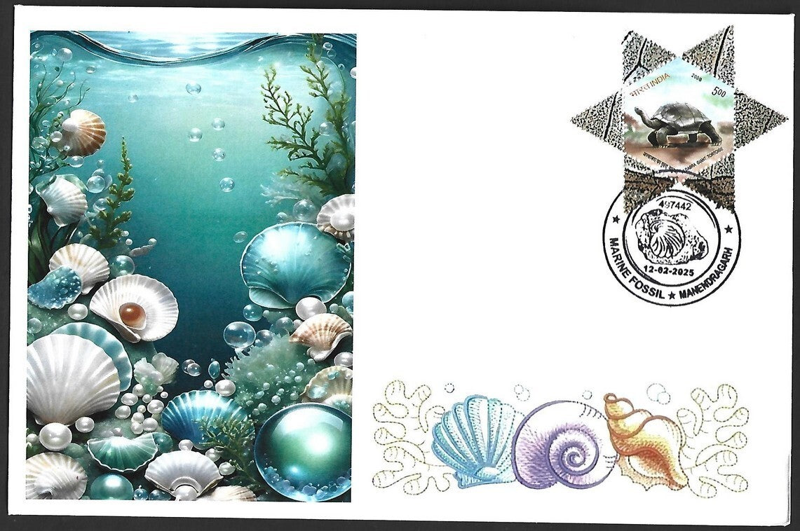 India 2025 MARINE FOSSIL (Sea Shells), Mahendragarh Special cover