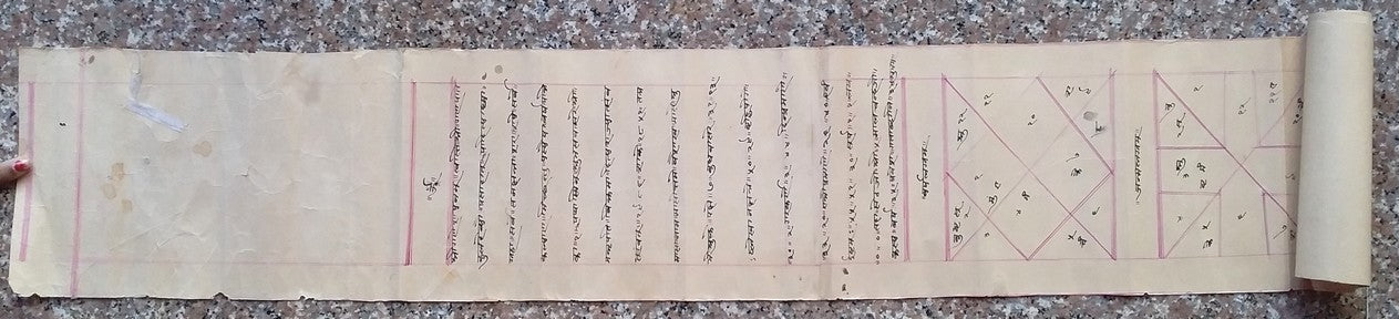 India vintage illustrated Hindu horoscope scroll 6 inches x 246 inches