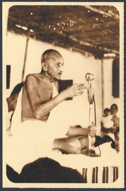 AOP India full back pictorial 50p Gandhi postal card GANDHI speeching