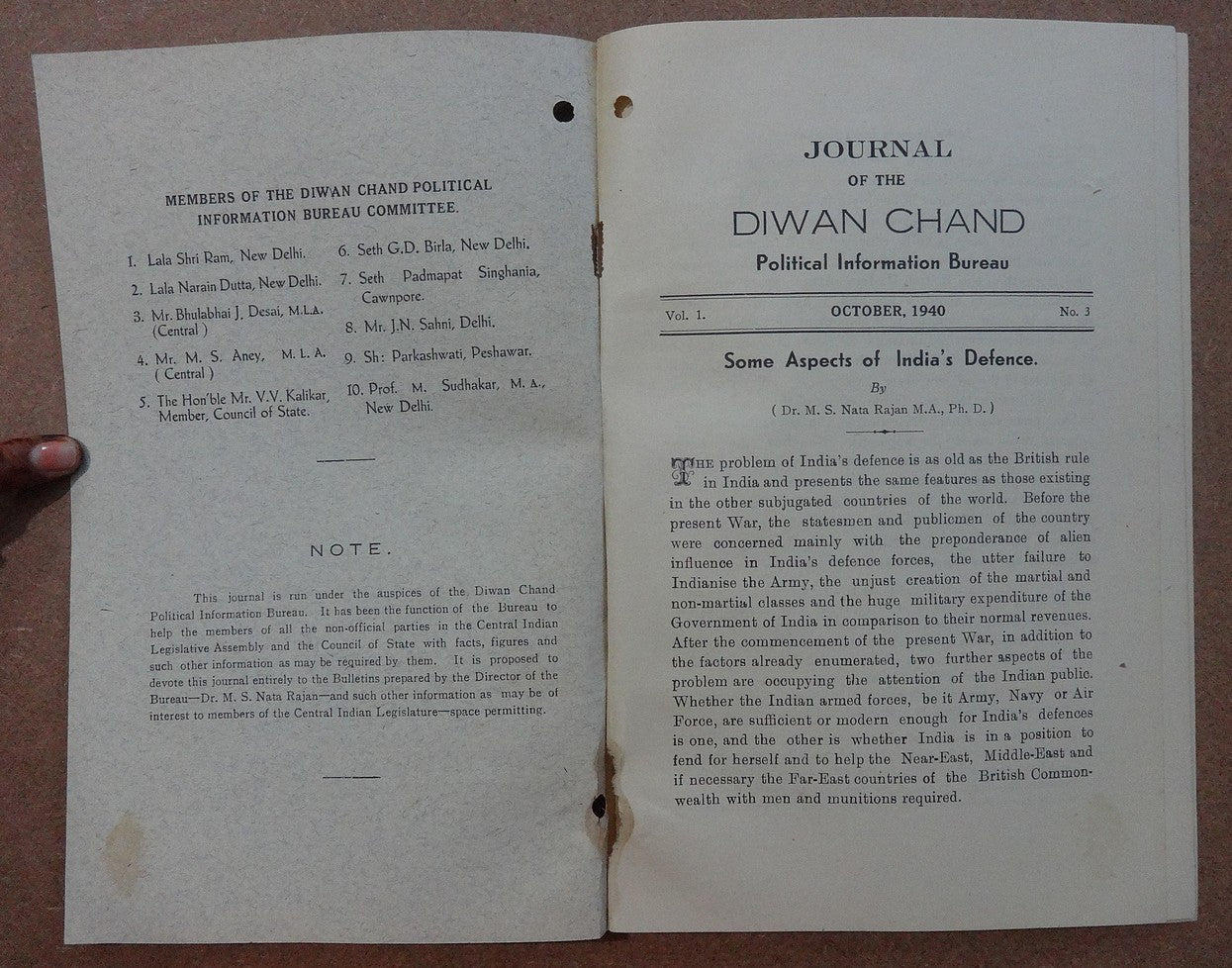 Dewan Chand Political Information Bureau monthly 1940 ASPECTS OF INDIA’S DEFENCE
