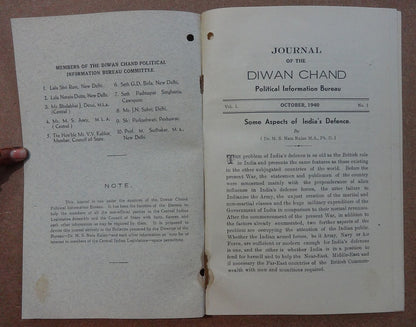 Dewan Chand Political Information Bureau monthly 1940 ASPECTS OF INDIA’S DEFENCE
