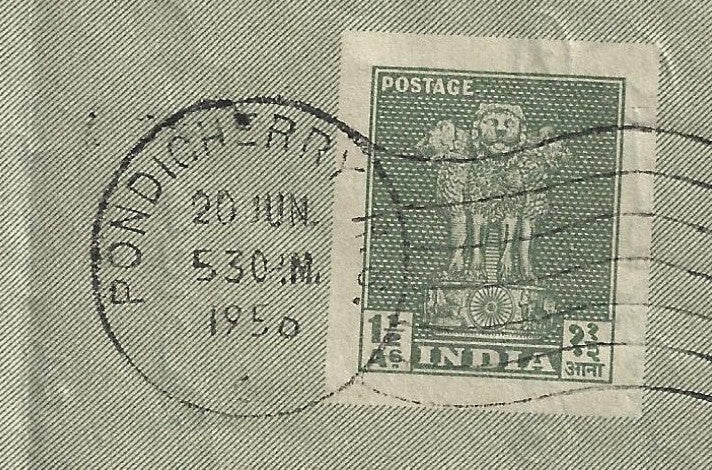 AOP French India 1956 PONDICHERRY R.S. comet on cover