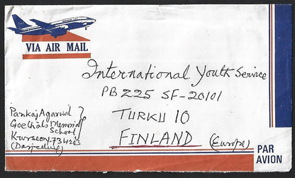 India 1984 President's Fleet Review se-tenant block of 4 on cover to Finland