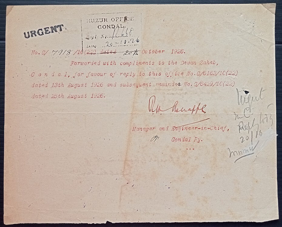 (AOP) India 1926 Official correspondence about FORGED CURRENCY