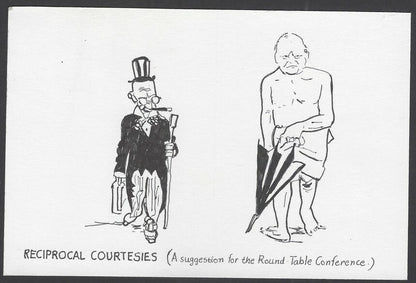 India Gandhi hand drawn postcard ROUND TABLE CONFERENCE SUGGESTION