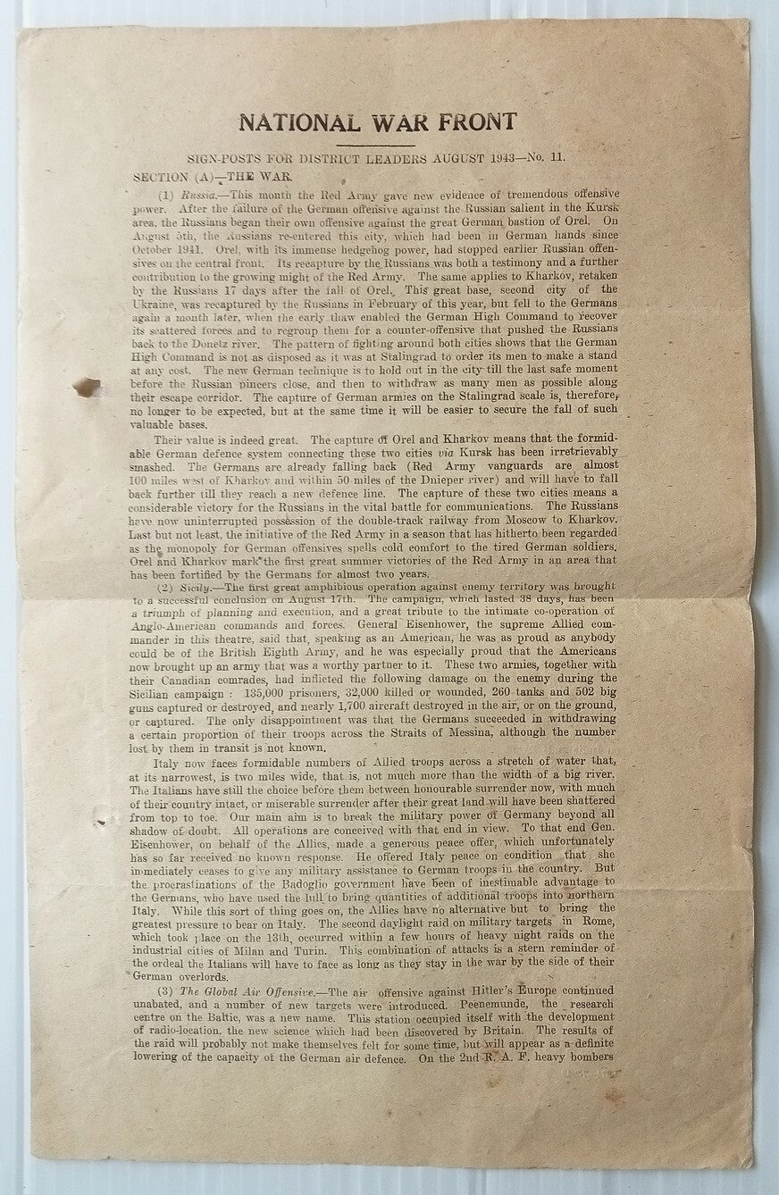AOP India National War Front 1942 Propaganda Leaflet for District Leaders