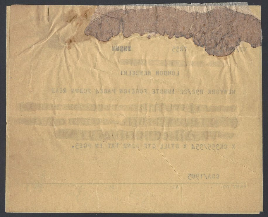 Government of India OVERSEAS COMMUNICATIONS SERVICE telegram form used ex USA