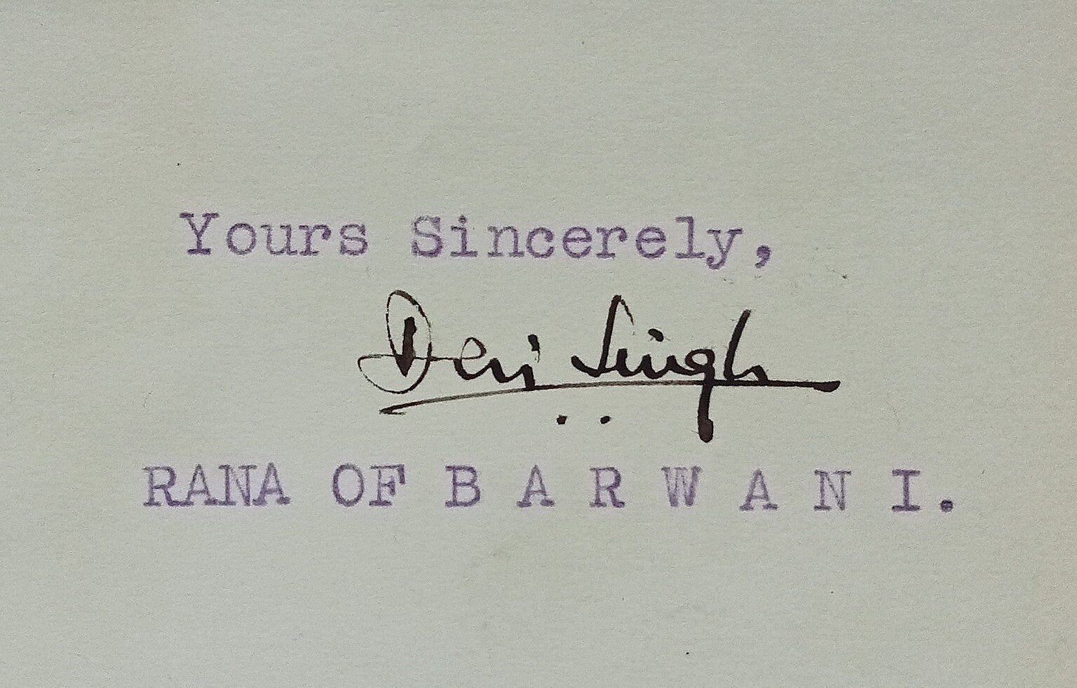 BARWANI STATE India 1943 crested Secret letter signed Raja Devi Singh