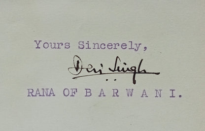 BARWANI STATE India 1943 crested Secret letter signed Raja Devi Singh