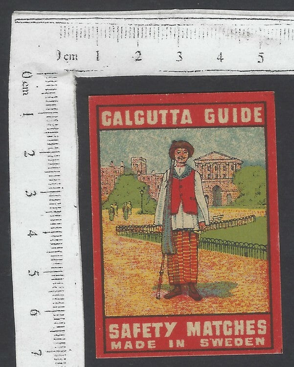AOP India vintage matchbox label Calcutta Guide Made in Sweden