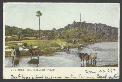 India 1905 One Tree Hill Secundrabad colour postcard to GUERNSEY
