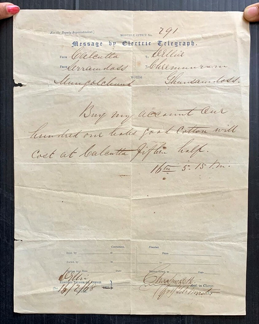 AOPIMT India 1868 Electric Telegram & envelope   