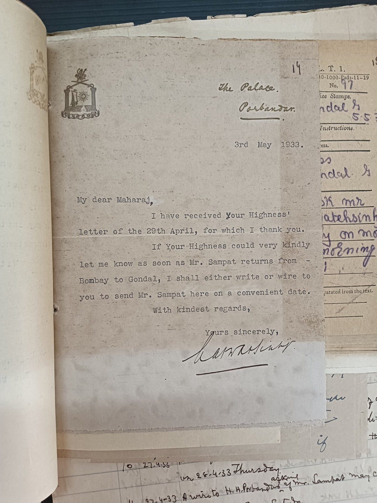 India 1933 Gondal Porbandar Dispute correspondence incl. 20 signed by Maharajas