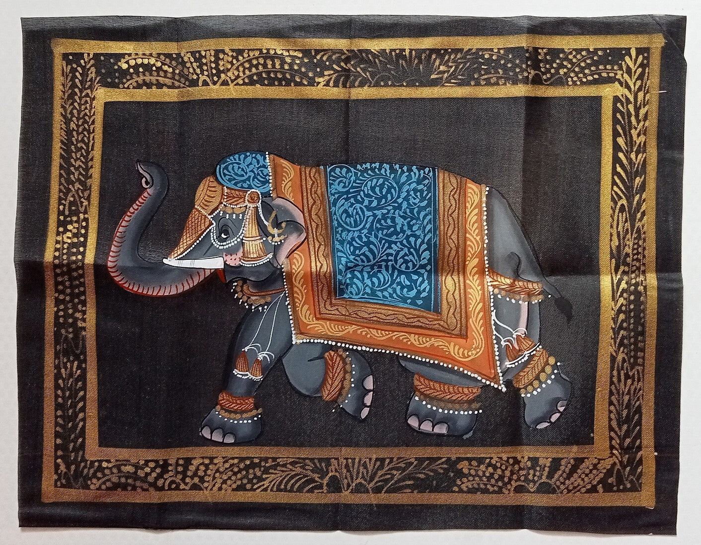 India vintage hand painting on cloth ELEPHANT 9 x 12 inches