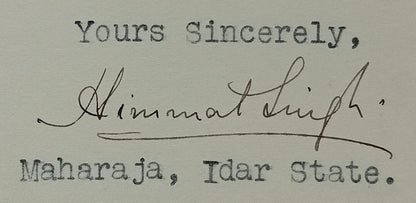 IDAR STATE India 1941 crested letter signed Maharaja Himmat Singh