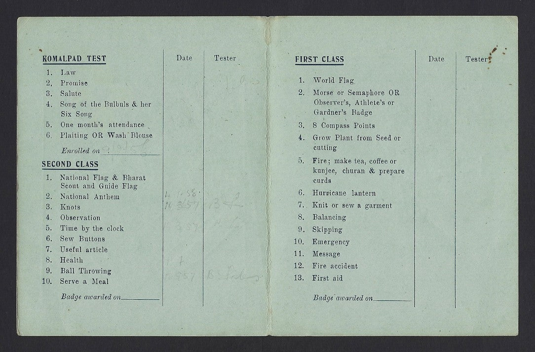 India 1956 hand painted BULBUL enrolment card – Indian version of Girl Guides