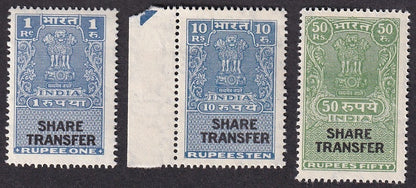 India revenues - SHARES TRANSFER 1R,10R & 50R MNH