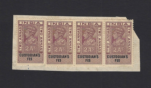 India KGVI 1937 CUSTODIAN’S FEE 2a strip of 4
