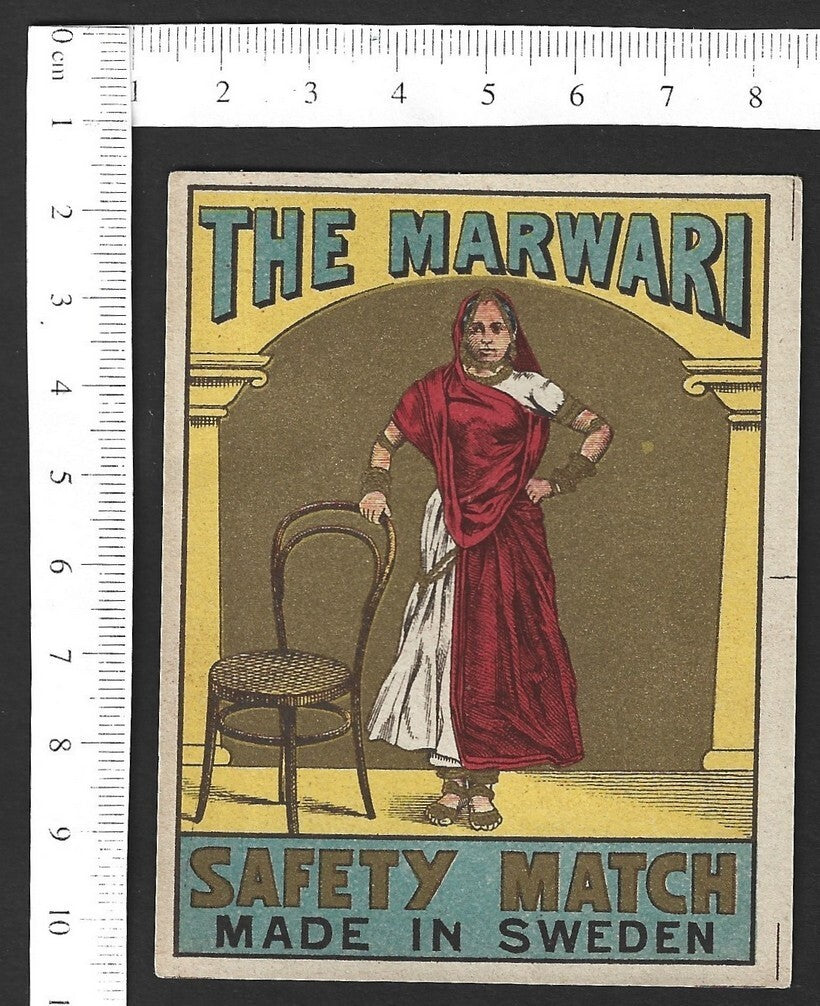 India vintage large matchbox label The Marwari