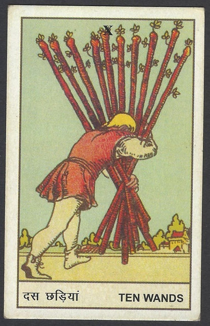AOP India Vintage Hindu TAROT card Ten Wands