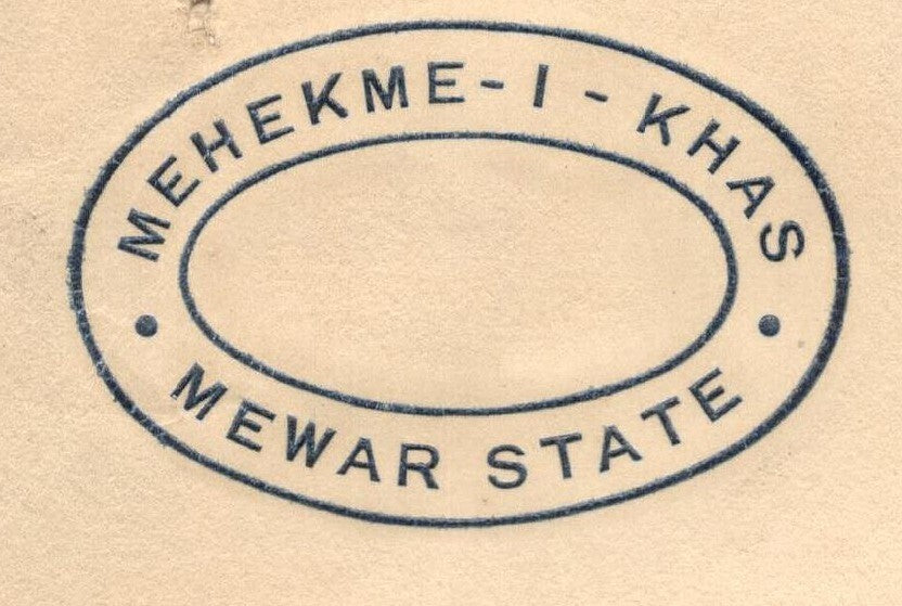 India 1945 crested letter MEHEKME-I-KHAS / MEWAR STATE signed Prime Minister