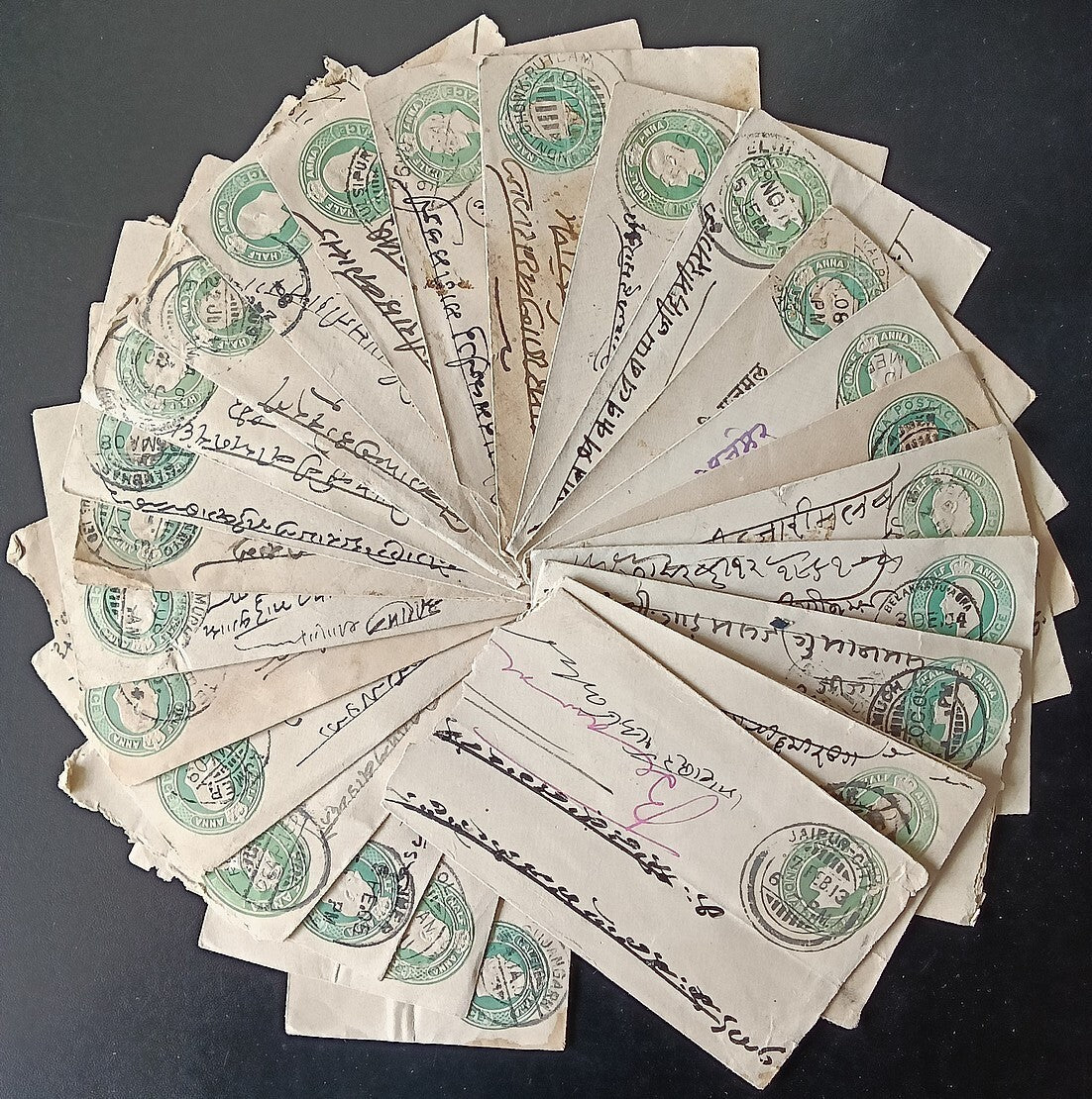 India KGV 1/2a green envelopes x 100 selected for condition WHOLESALE