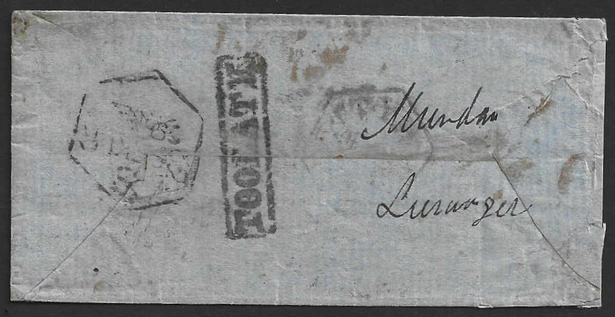 EIC Early Indian Cancellation Type 4 duplex BOMBAY/PAID 1864 cover wi TOO LATE