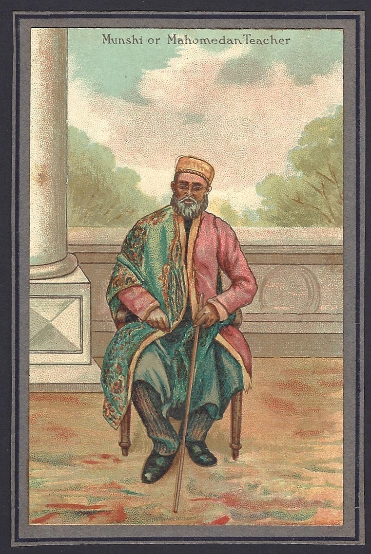 India mounted pre-1900 colour litho card MUNSHI OR MAHOMEDAN TEACHER