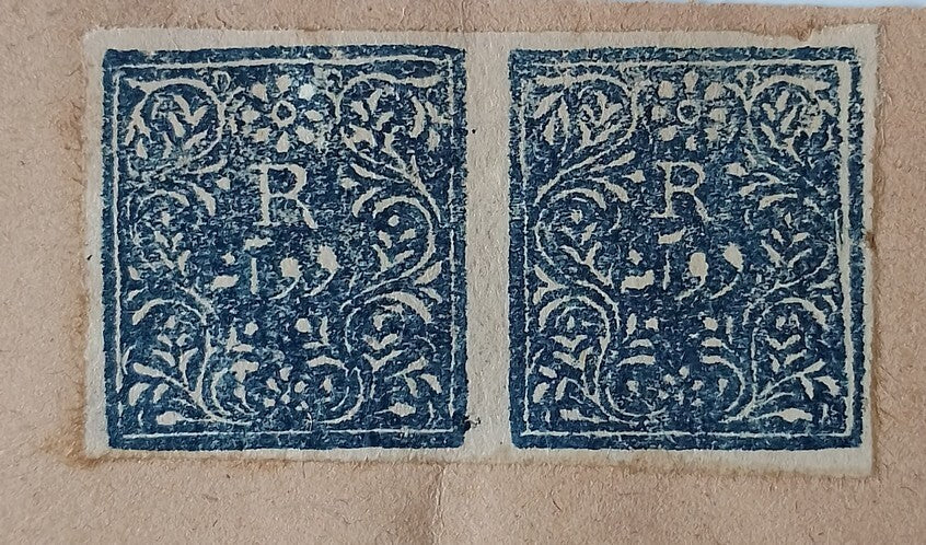 AOP India Jind State postage stamps x 2 on document