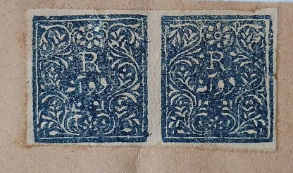 AOP India Jind State postage stamps x 2 on document