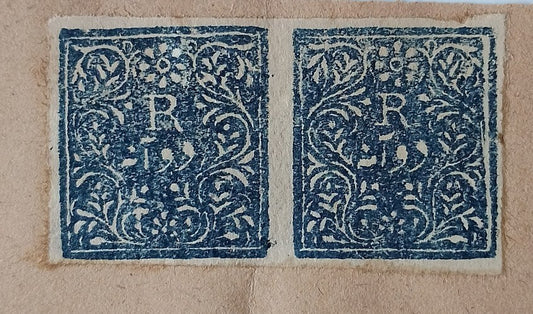 AOP India Jind State postage stamps x 2 on document