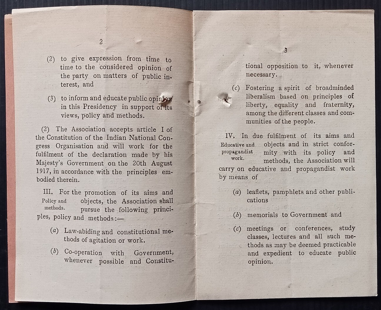 THE WESTERN INDIA LIBERAL ASSOCIATION CONSTITUTION & RULES 1919 12 page booklet