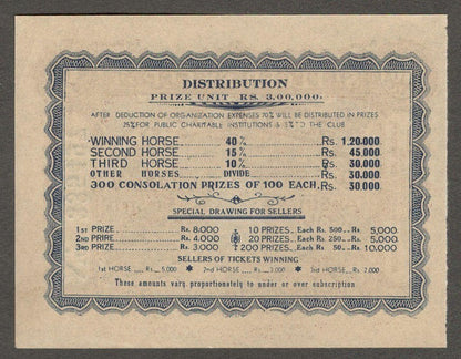 (AOP) India DATIA STATE 1/6 or 1R St. Leger Sweep ticket 1939