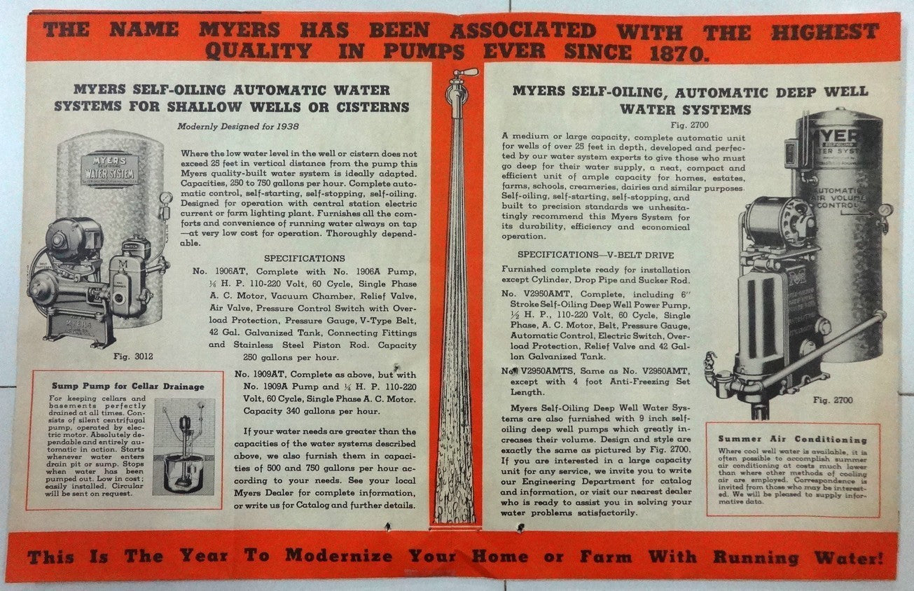 India 1939 advertisement brochure for MYER PUMPS by Water Supply Ltd Bombay
