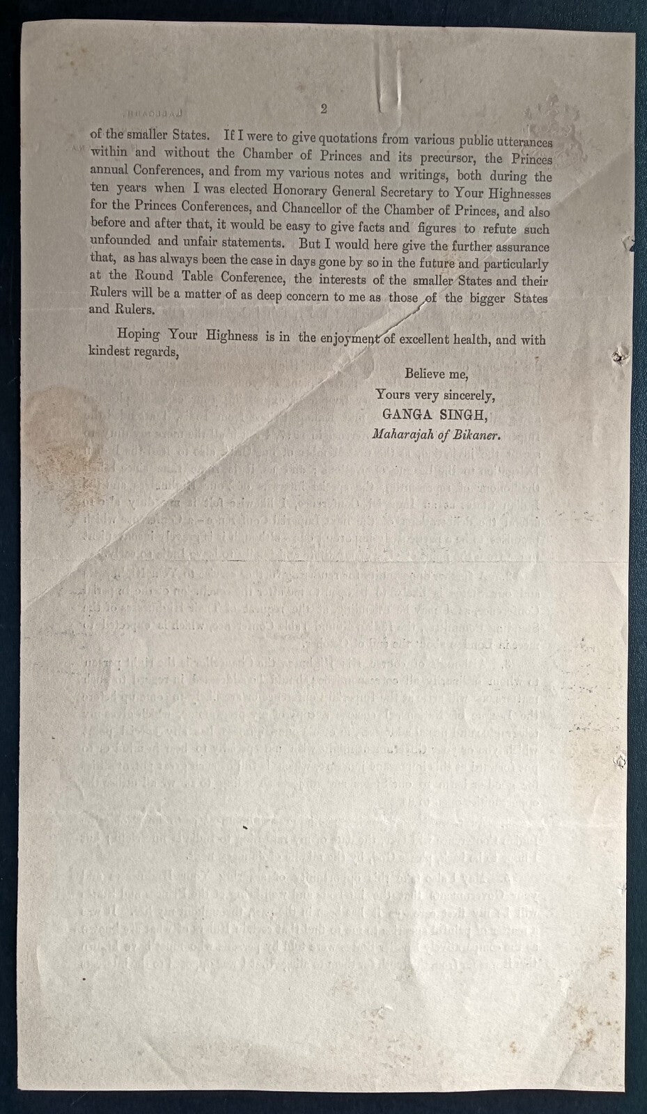 India 1930 crested letter BIKANER STATE