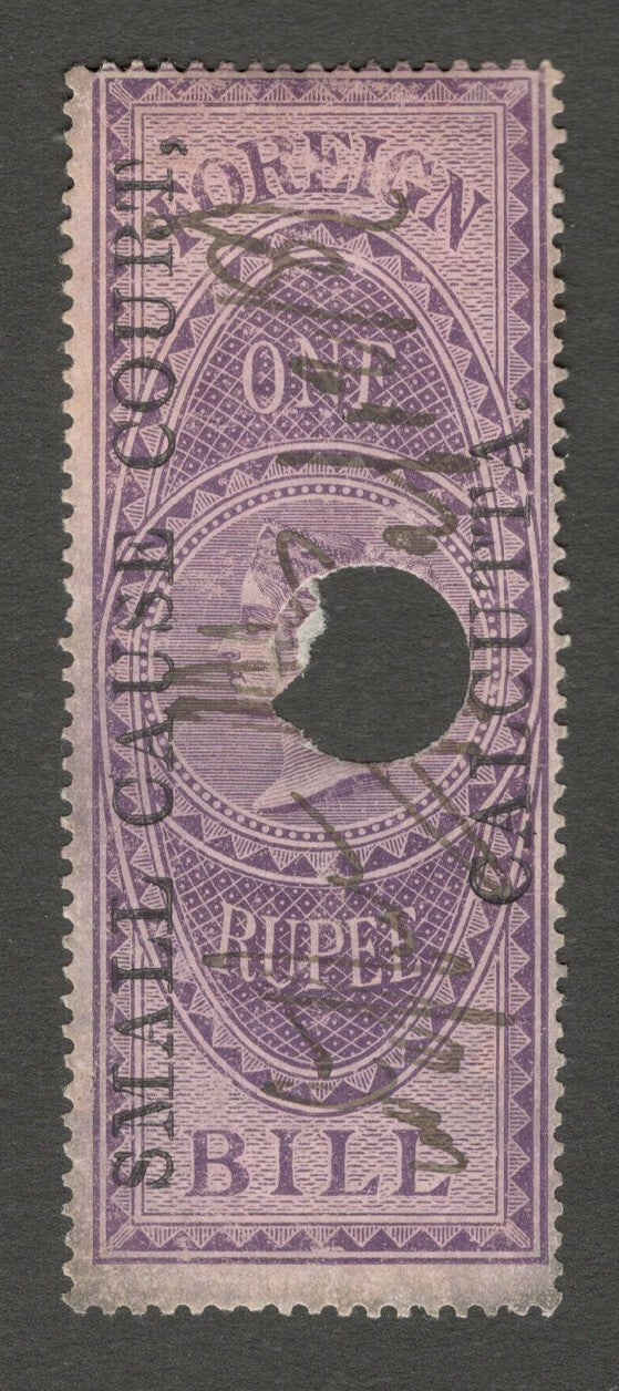 AOP India 1868 SMALL CAUSE COURT CALCUTTA ovpt on Foreign Bill 1R used. Bft 27