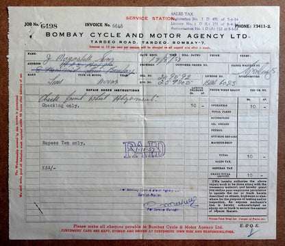 India 1957 Bombay Cycle & Motor Agency Billhead & Receipt (3)