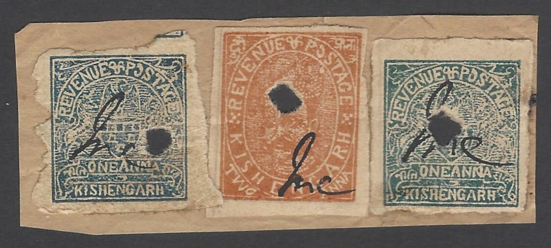 AOP India Kishangarh State revenue stamps on piece