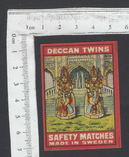 AOP India vintage matchbox label Deccan Twins(Aswini Kumars) Made in Sweden