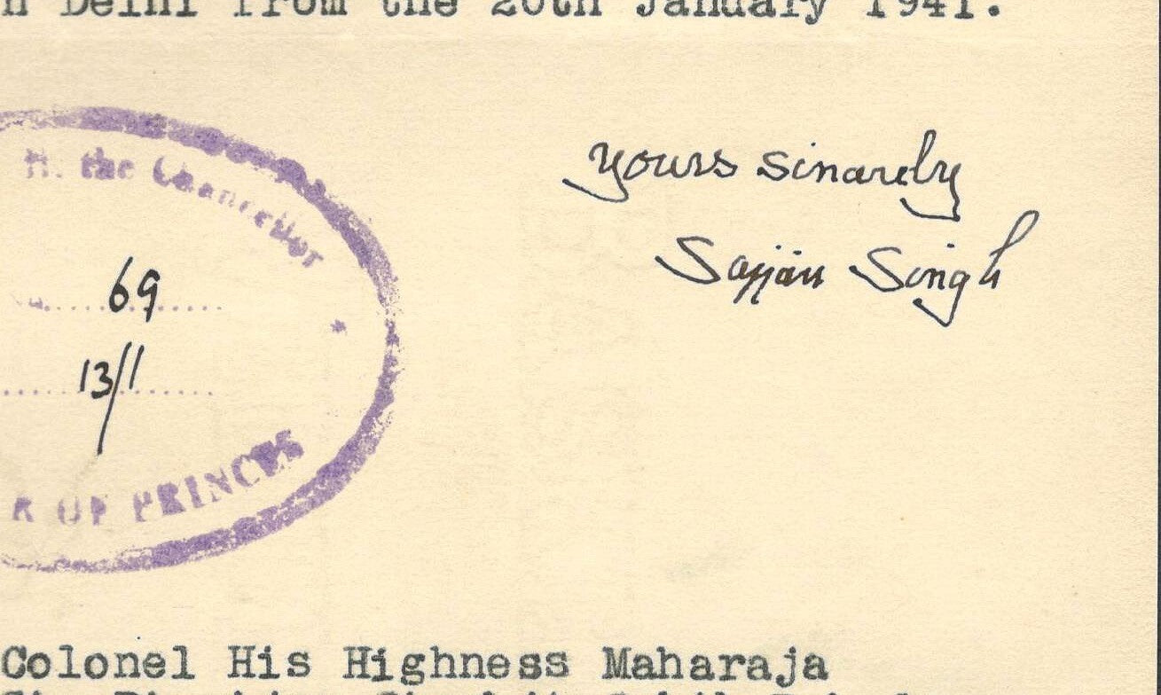 Ratlam State India 1941 multicolour crested letter signed Maharaja Sajjan Singh