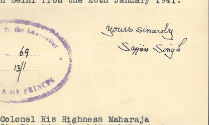 Ratlam State India 1941 multicolour crested letter signed Maharaja Sajjan Singh