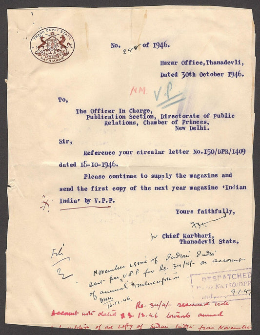 India THANA DEVLI STATE 1946 crested letter