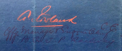 India 1899 Jetalsar Rajkot Railway signed LAND PLAN map blue print 17”x17” FAULT