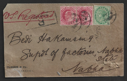 India 1904 mixed reign registered VPP (Value Payable) cover to Nabha
