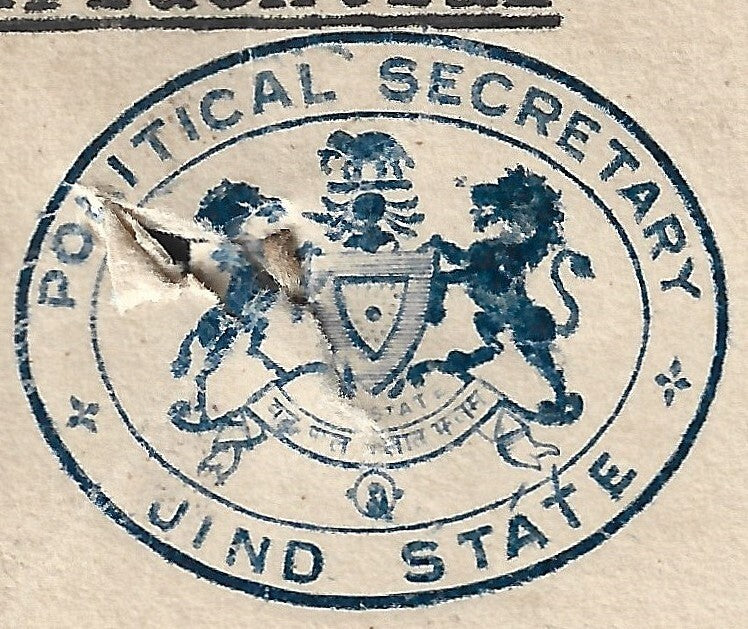 India 1928 signed crested letter POLITICAL SECRETARY * JIND STATE