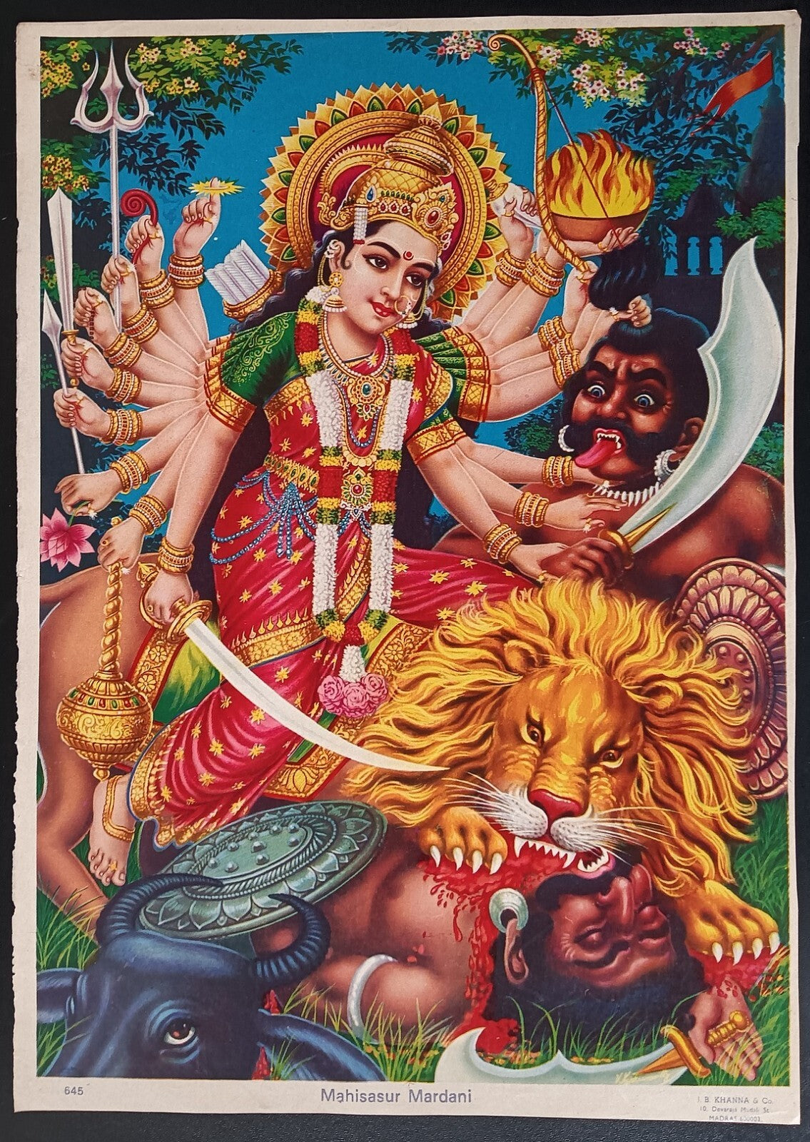 India vintage poster MAHISASUR MARDANI by J.B.Khsnna 9.5"x13.5" inches