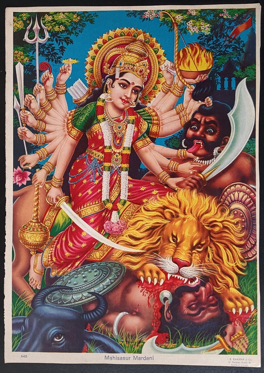 India vintage poster MAHISASUR MARDANI by J.B.Khsnna 9.5"x13.5" inches