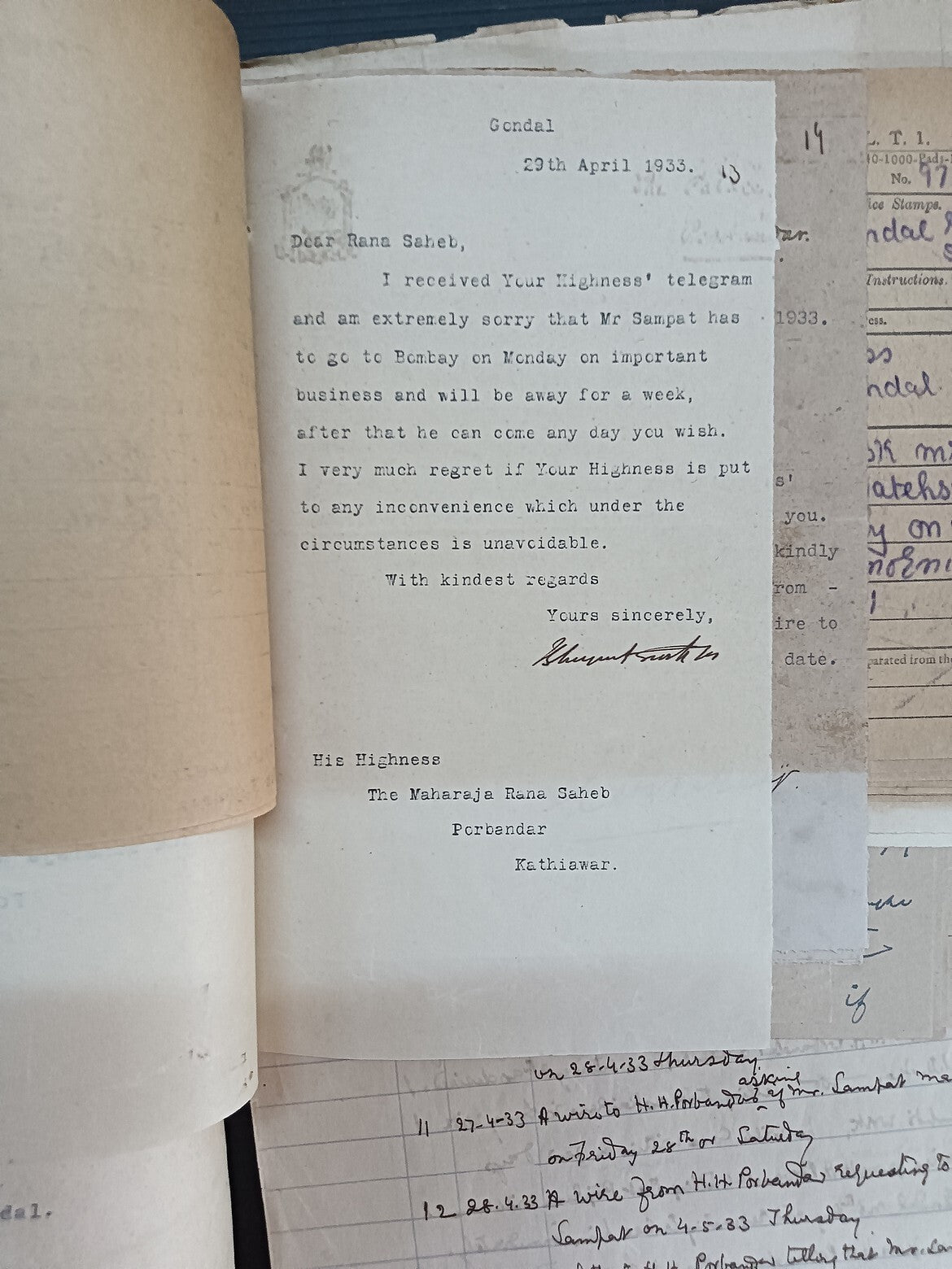 India 1933 Gondal Porbandar Dispute correspondence incl. 20 signed by Maharajas