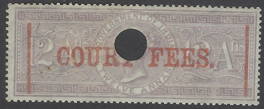 AOP India QV 1870 COURT FEES red ovpt on 1866 SPECIAL ADHESIVE 12a Bft 170